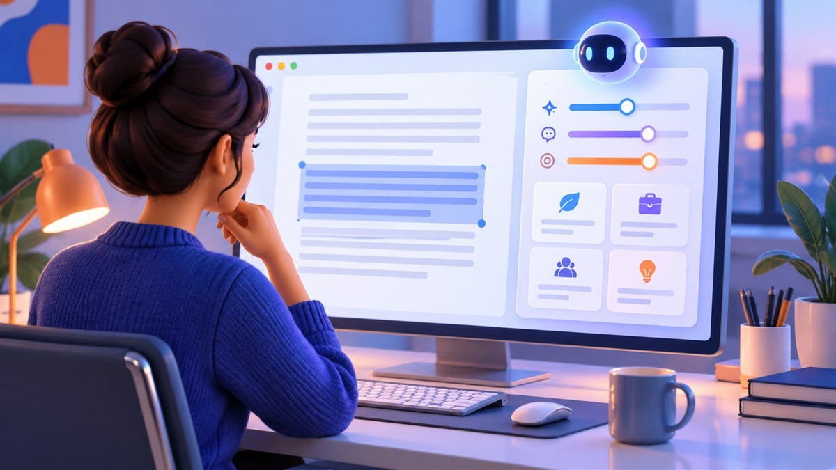 在有道翻译 AI 语言助手中选中段落并设置用途语气和修改范围