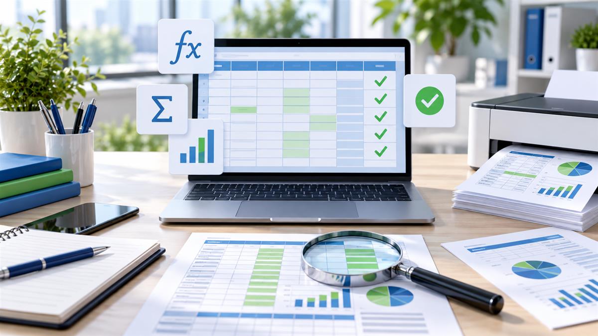 检查 Excel 译文列宽公式和打印版式的示意图